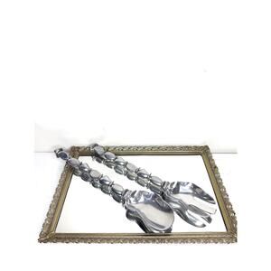 Modern Style, Brutalist Metal Salad Serving Utensil Set with Pebble Style